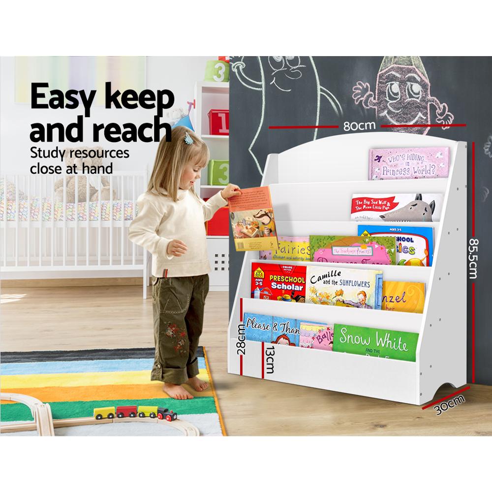 Keezi 5 Tiers Kids Bookshelf in white, featuring five shelves and rounded edges for child safety.