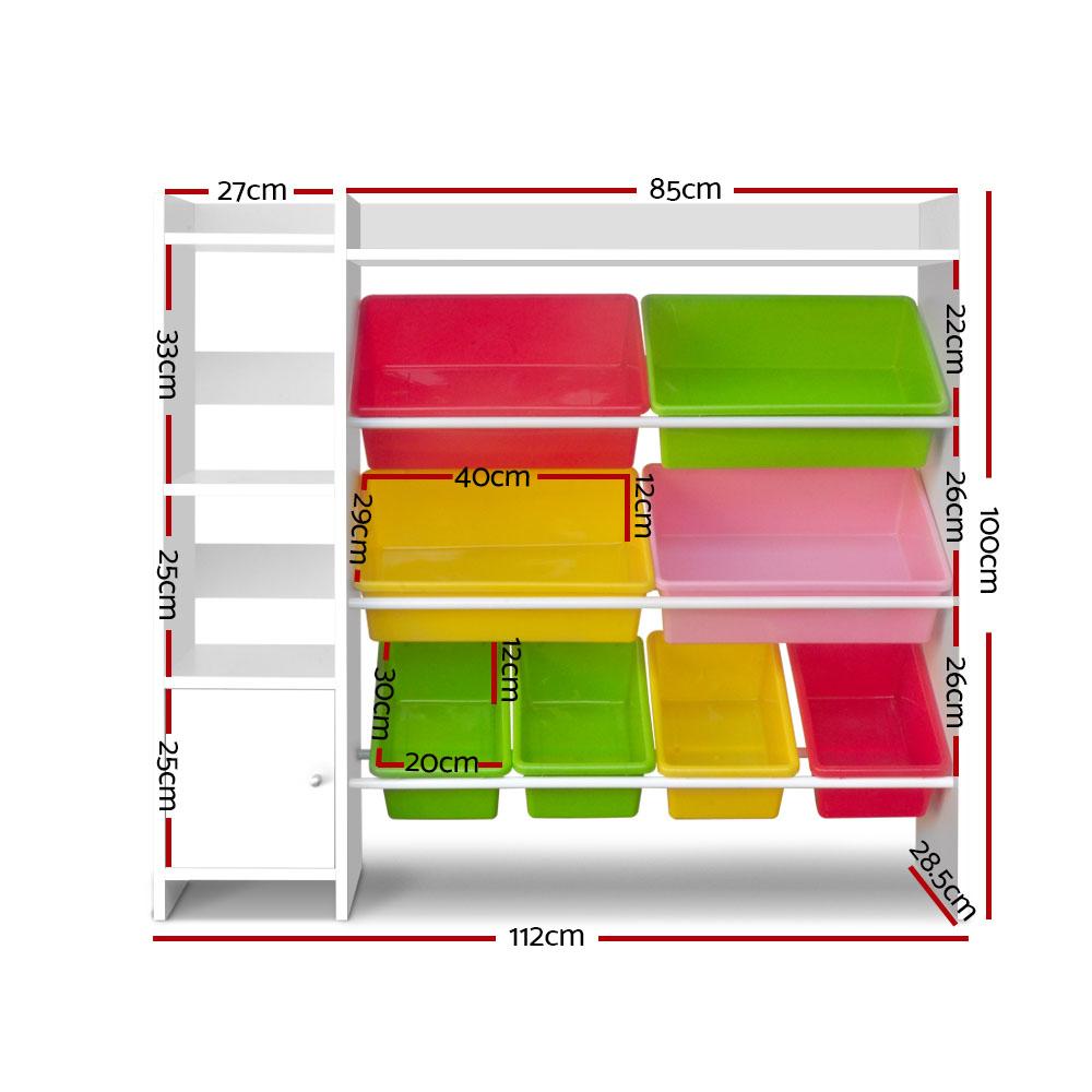 Keezi 8 Bins Kids Toy Box Storage Organiser Rack with colorful bins and sturdy design, perfect for organizing toys and books.