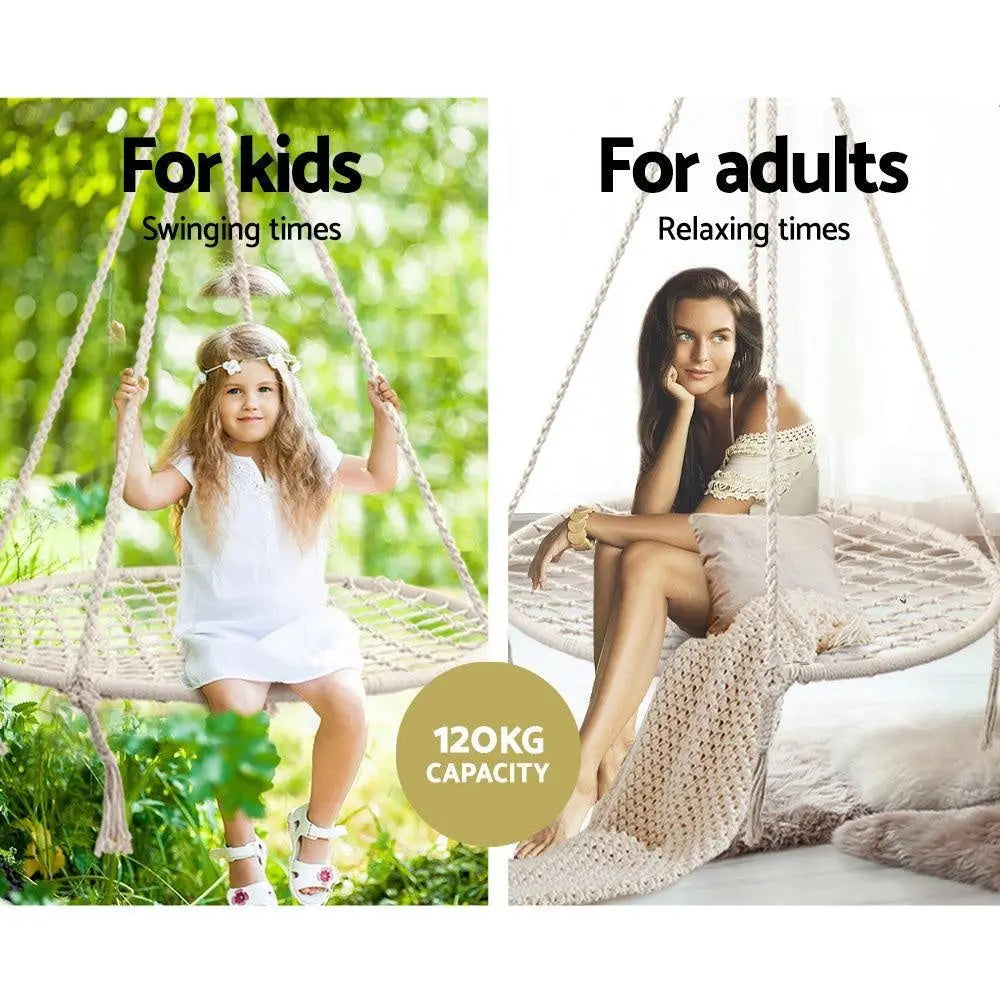 Keezi Kids Nest Swing Hammock Chair with tassels, designed for children and adults, suitable for indoor and outdoor use.