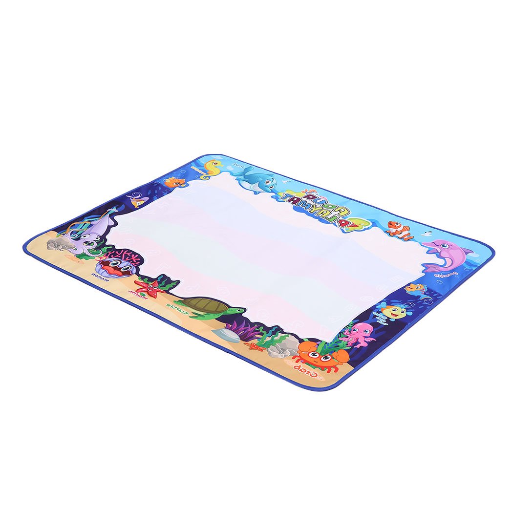 Kids Drawing Mat Aqua Doodle Mat with colorful designs and magic pens for water painting fun.