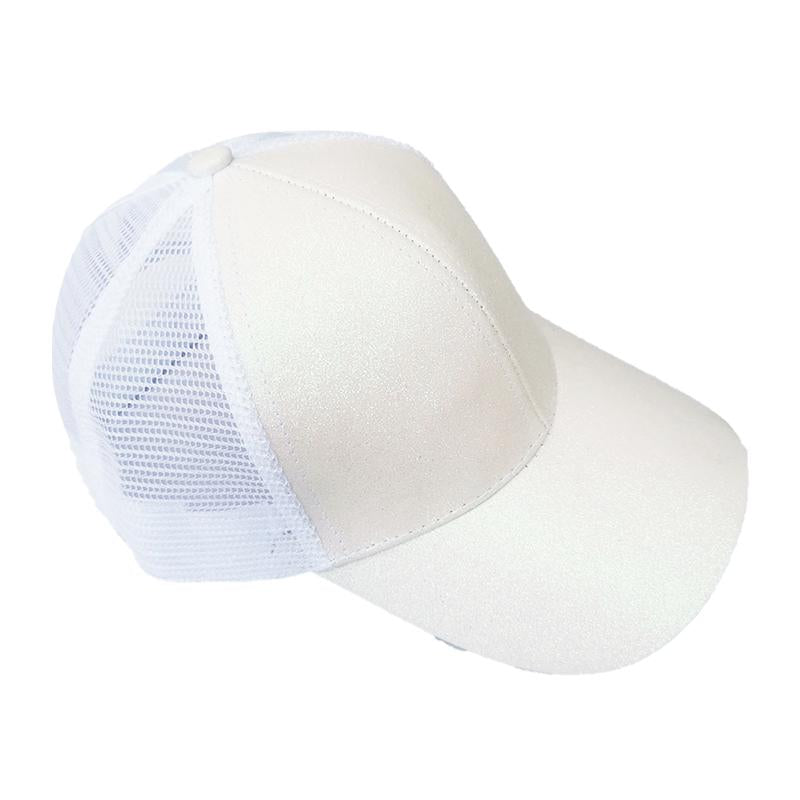 Kids Glitter Ponytail Baseball Cap in various colors with a stylish glitter design, perfect for casual wear.