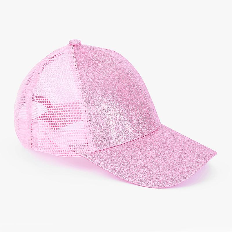 Kids Glitter Ponytail Baseball Cap in various colors with a stylish glitter design, perfect for casual wear.