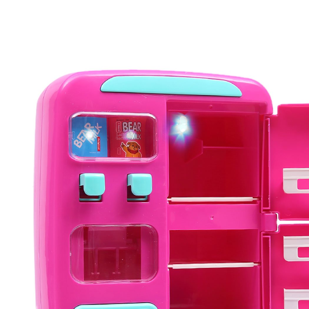 Colorful Kids Play Set featuring a 2-in-1 Refrigerator and Vending Machine with various accessories for imaginative play.