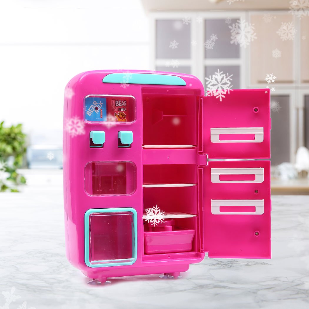 Colorful Kids Play Set featuring a 2-in-1 Refrigerator and Vending Machine with various accessories for imaginative play.