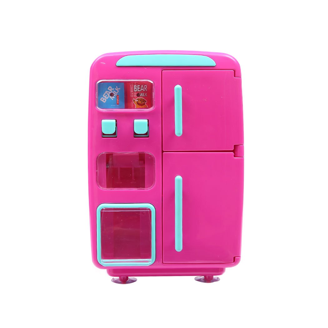 Colorful Kids Play Set featuring a 2-in-1 Refrigerator and Vending Machine with various accessories for imaginative play.