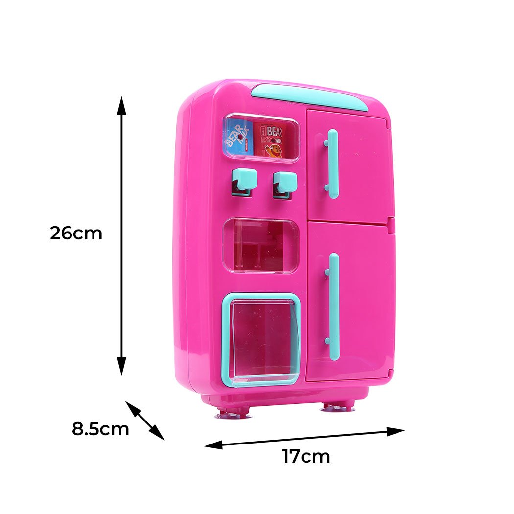 Colorful Kids Play Set featuring a 2-in-1 Refrigerator and Vending Machine with various accessories for imaginative play.