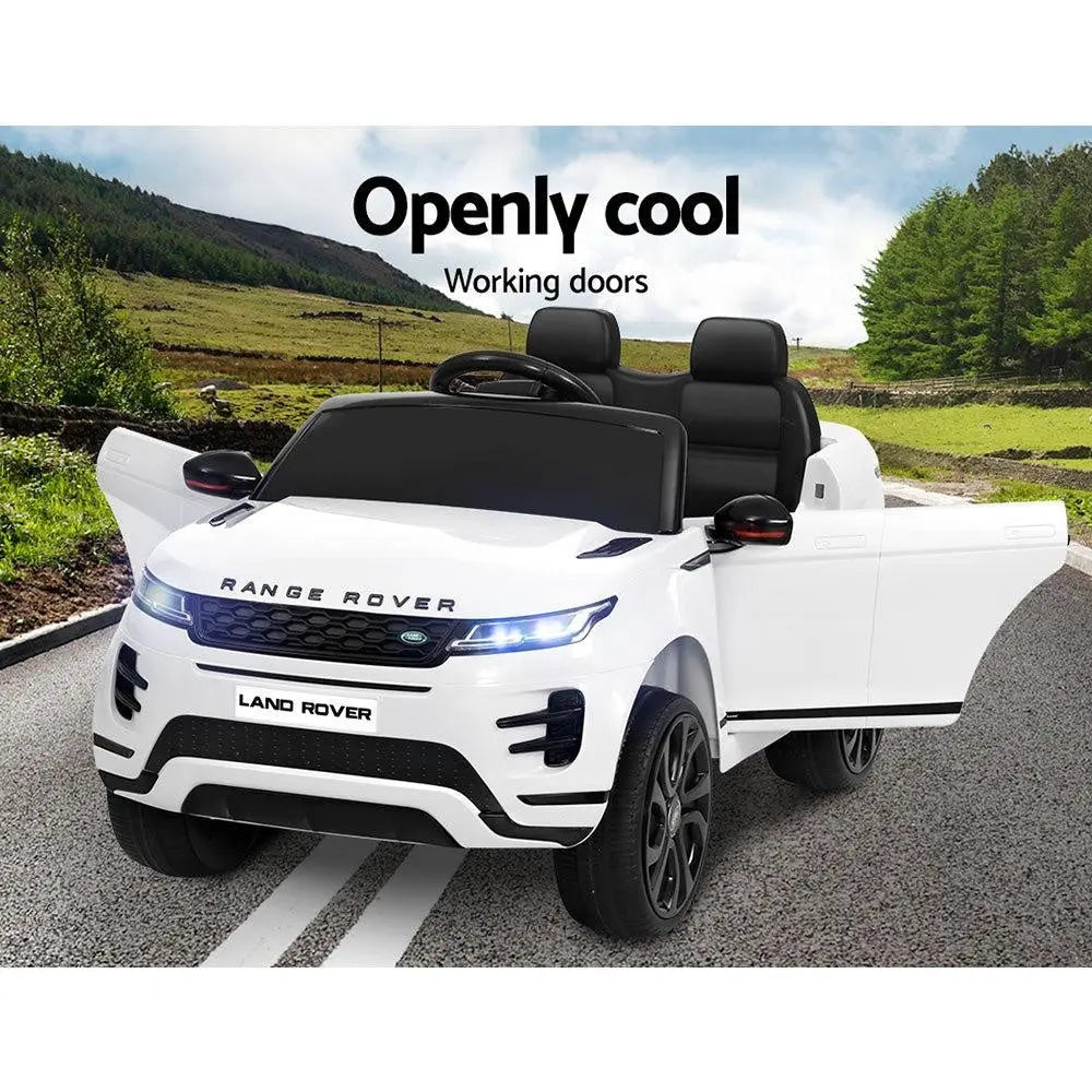 Kids Ride On Car Licensed Land Rover Evoque in black, showcasing its stylish design and features.