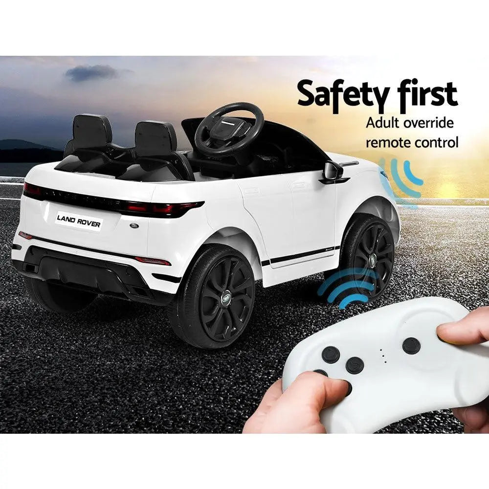 Kids Ride On Car Licensed Land Rover Evoque in black, showcasing its stylish design and features.