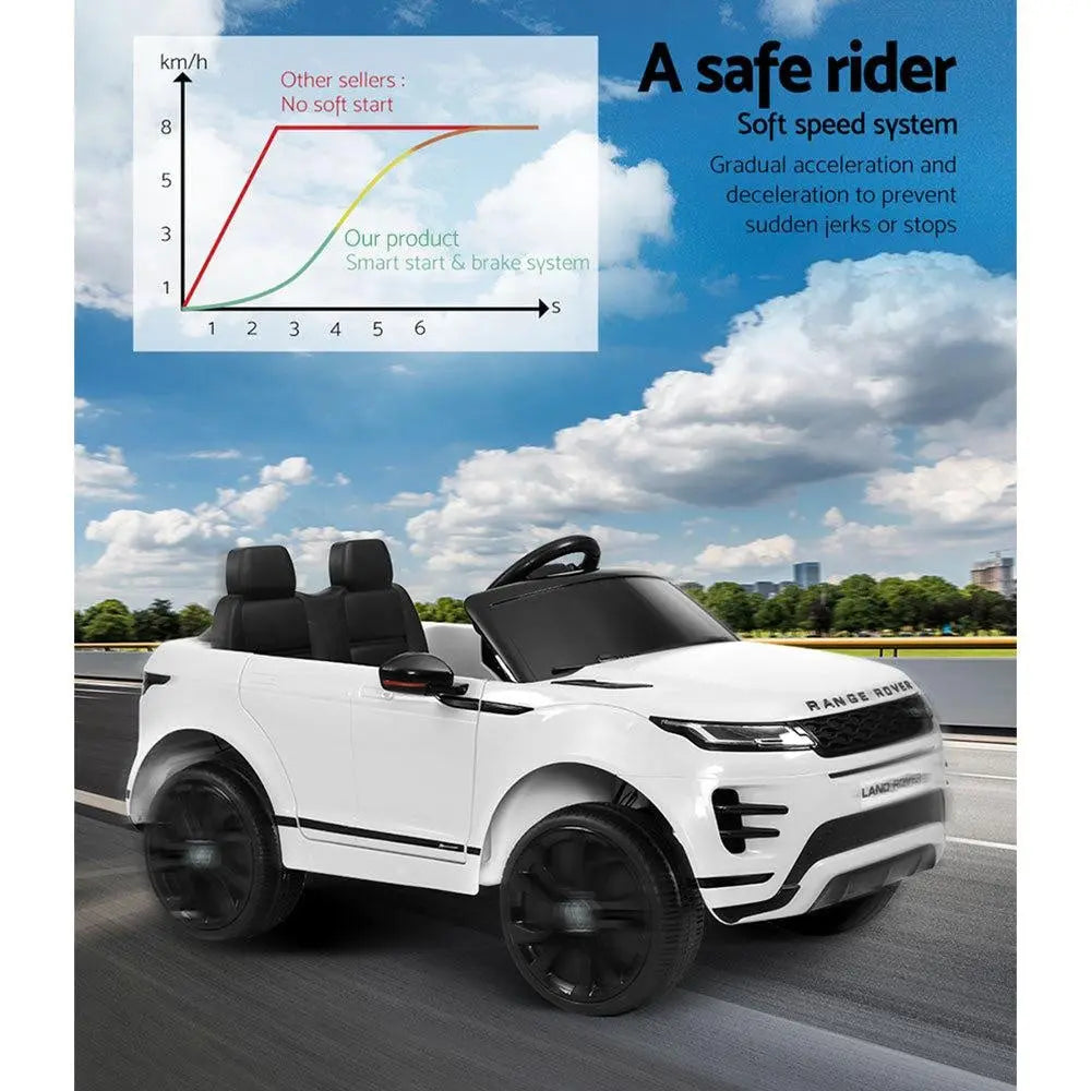 Kids Ride On Car Licensed Land Rover Evoque in black, showcasing its stylish design and features.