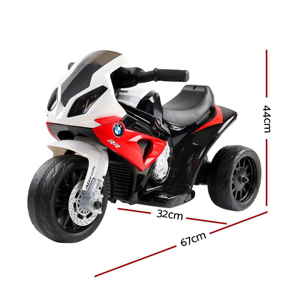 Red BMW licensed S1000RR kids ride on motorbike with sporty design and features.