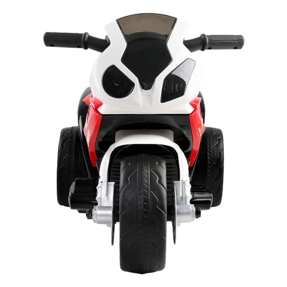 Red BMW licensed S1000RR kids ride on motorbike with sporty design and features.