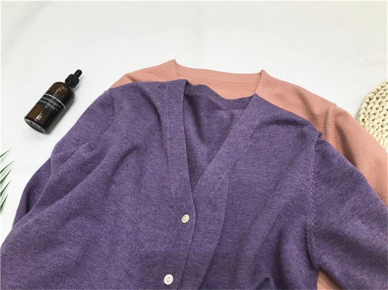 A cozy oversized knitted cardigan sweater in solid color, featuring a V-neck collar and button closure, perfect for spring and autumn wear.