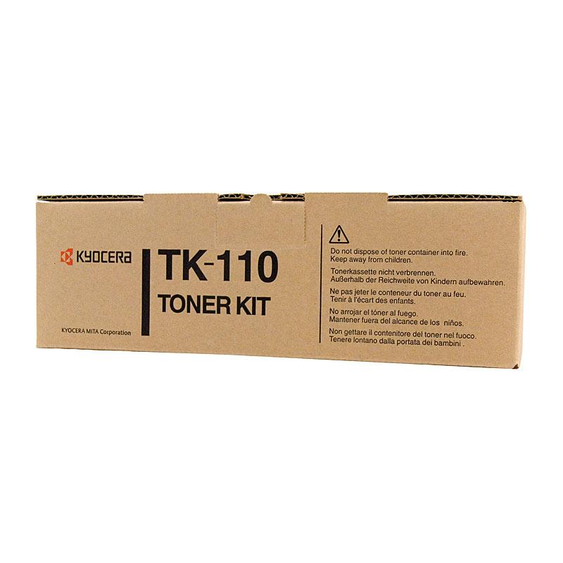 KYOCERA TK110 Toner Kit, a black toner cartridge designed for high-quality printing, yielding 6,000 pages, compatible with various KYOCERA printers.