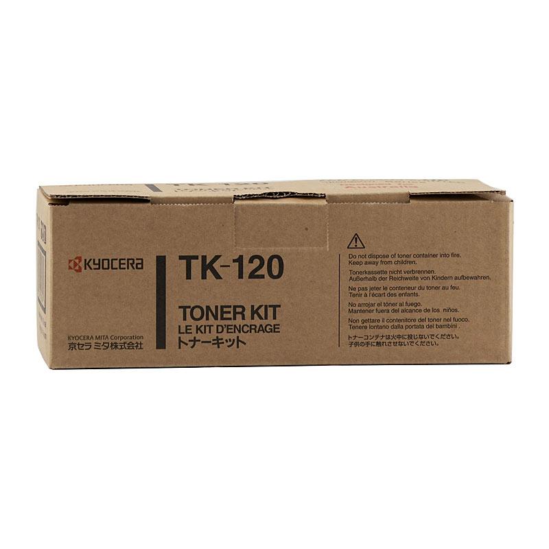 KYOCERA TK120 Toner Kit, a black toner cartridge designed for Kyocera printers, yielding 7,200 pages.