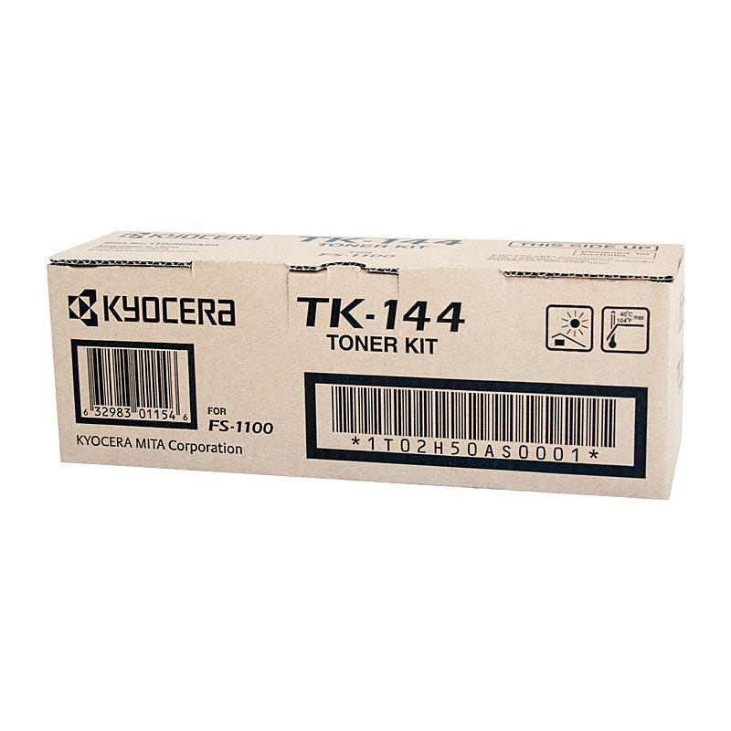 KYOCERA TK144 Toner Kit, a black toner cartridge designed for Kyocera FS1100 printer, yielding 4,000 pages.