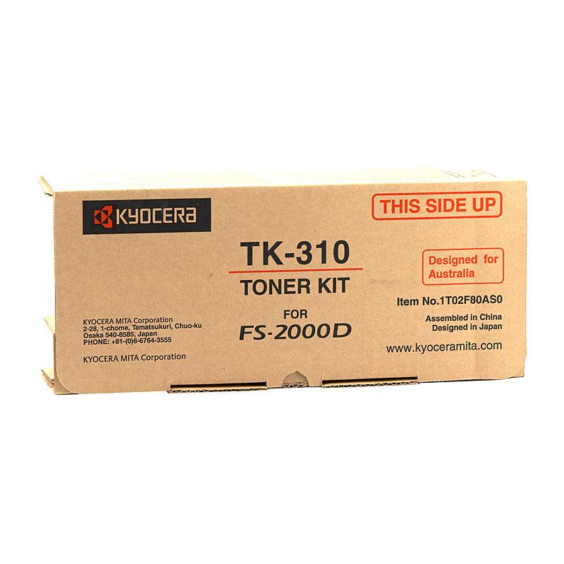 KYOCERA TK310 Toner Kit featuring a black toner cartridge designed for high yield printing.