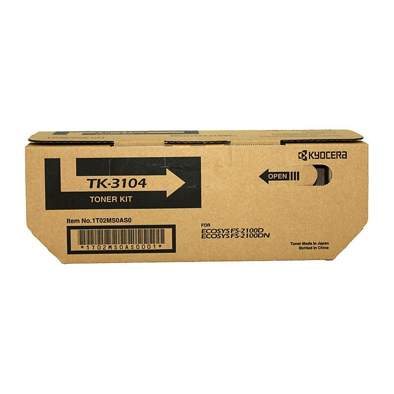 KYOCERA TK3104 Toner Kit with packaging, showcasing the black toner cartridge designed for high-quality printing.