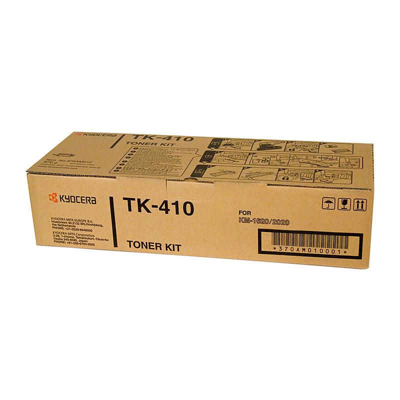 KYOCERA TK410 Toner cartridge in black, designed for high-quality printing with a yield of 15,000 pages, compatible with various KYOCERA printers.