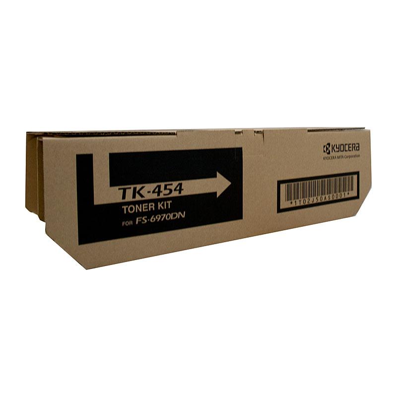 KYOCERA TK454 Black Toner cartridge, designed for high-quality printing, yielding 15,000 pages, compatible with FS6970DN printer.