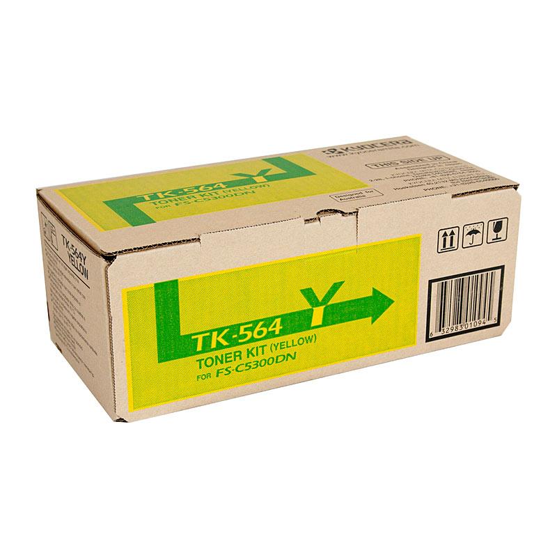 KYOCERA TK564 Yellow Toner cartridge, designed for high-quality printing with a yield of 10,000 pages, compatible with select KYOCERA printers.