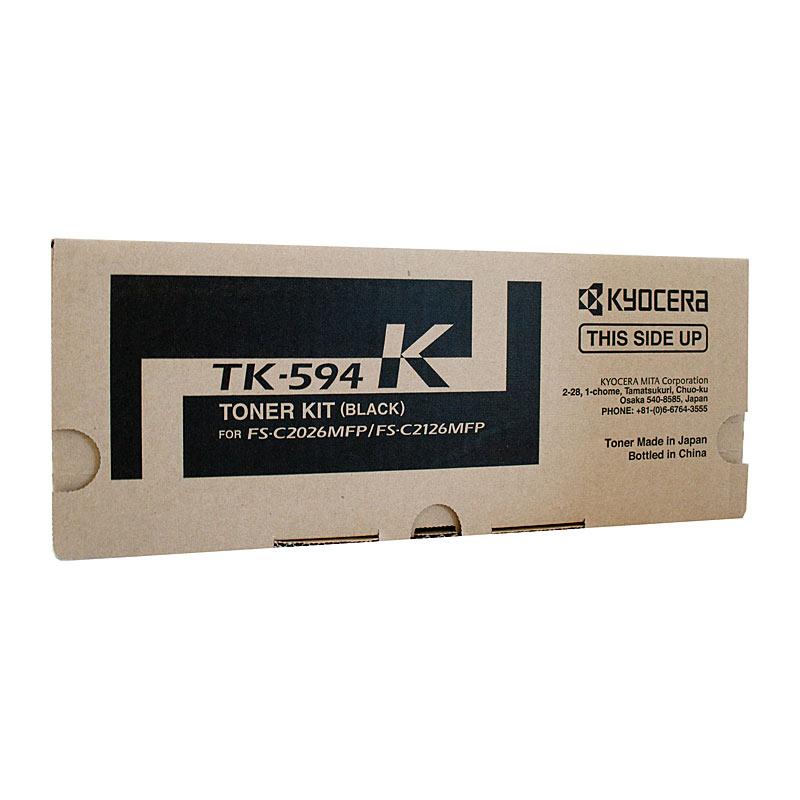 KYOCERA TK594 Black Toner cartridge, designed for high-quality printing, yielding 7,000 pages, compatible with various KYOCERA printers.