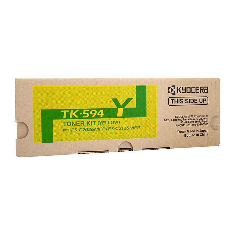 KYOCERA TK594 Yellow Toner cartridge, designed for high-quality printing with a yield of 5,000 pages, compatible with various Kyocera printers.