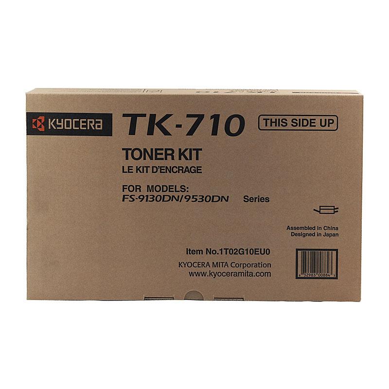 KYOCERA TK710 Toner Kit, a black toner cartridge designed for high-volume printing, yielding up to 40,000 pages, compatible with FS9530DN printer.