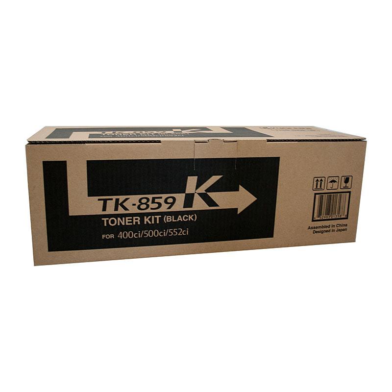 KYOCERA TK859 Black Toner cartridge, designed for high-quality printing, yielding 25,000 pages, compatible with TASKalfa 400ci and 500ci printers.