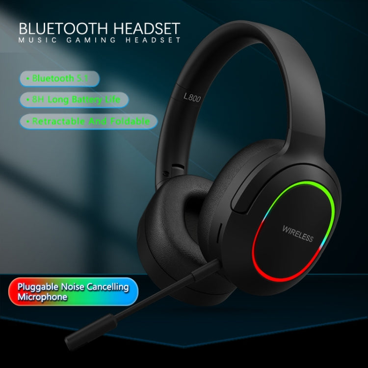 L800 Foldable ENC Noise Reduction Wireless Gaming Headset with RGB lighting and ergonomic design, showcasing its sleek and modern look.