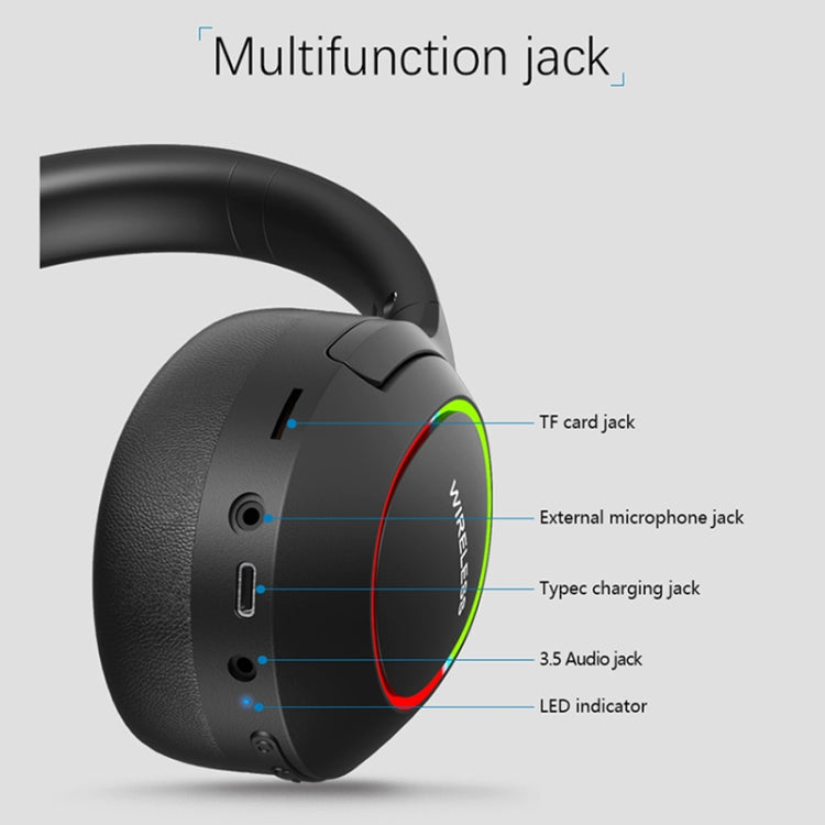 L800 Foldable ENC Noise Reduction Wireless Gaming Headset with RGB lighting and ergonomic design, showcasing its sleek and modern look.