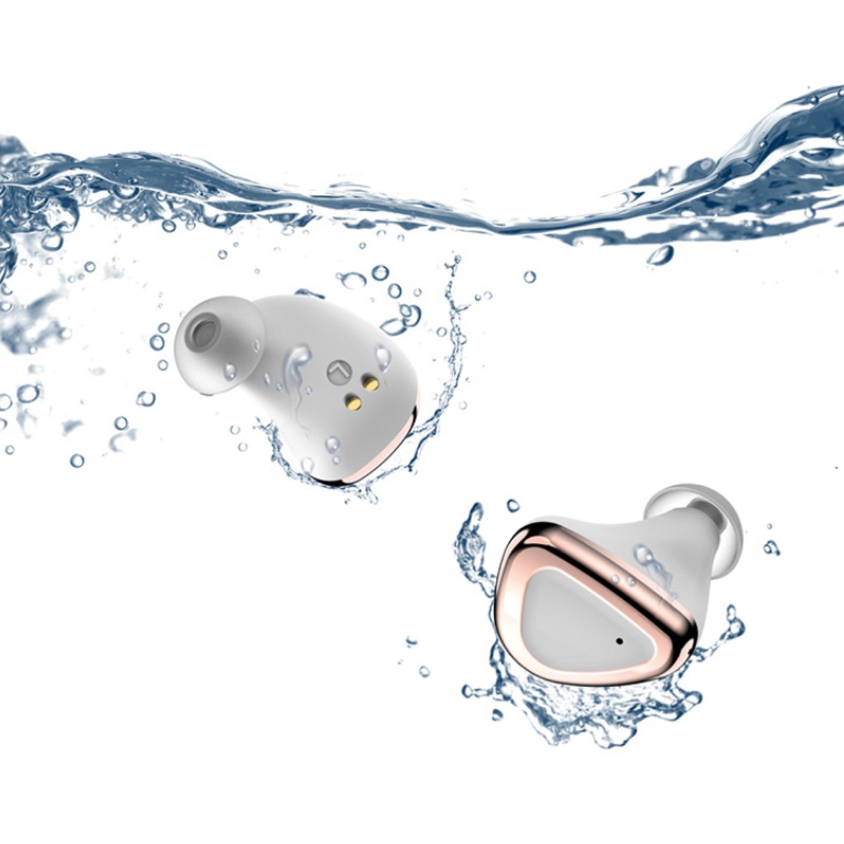 Ladybug 2 in 1 Bluetooth Ear-Pods and Charger in rose gold and silver, showcasing its stylish design and compact size.