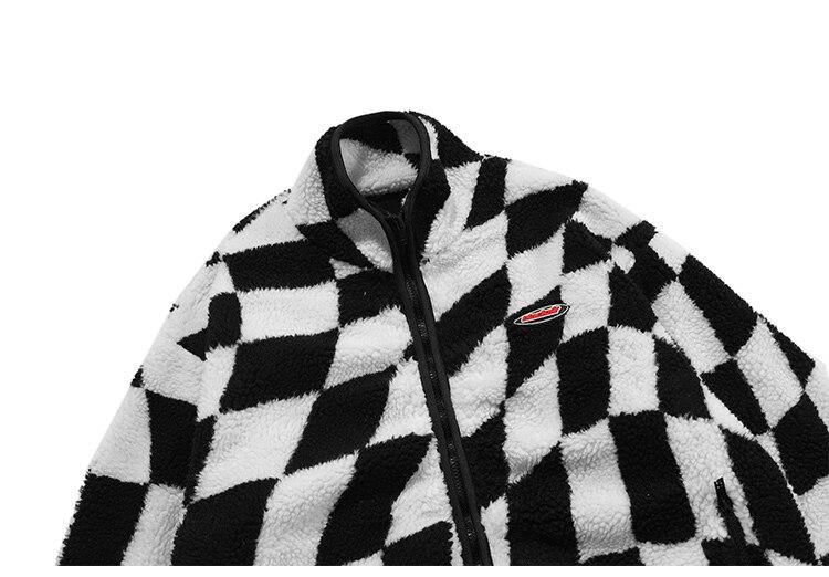 Men's lambswool jacket in plaid print, featuring a zipper closure and cozy design, perfect for winter wear.