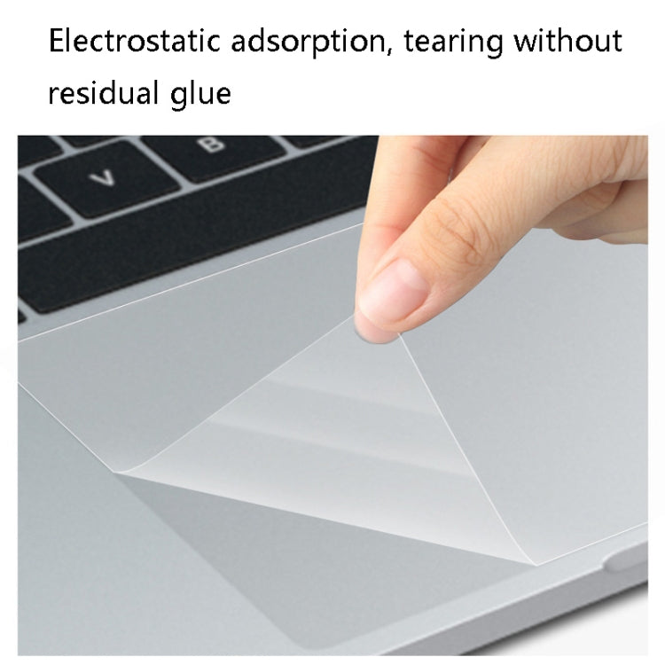 Transparent frosted touchpad film for MacBook Pro 16 inch, showcasing its dust-proof and scratch-resistant features.