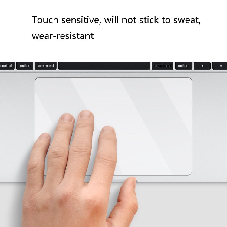 Transparent frosted touchpad film for MacBook Pro 16 inch, showcasing its dust-proof and scratch-resistant features.