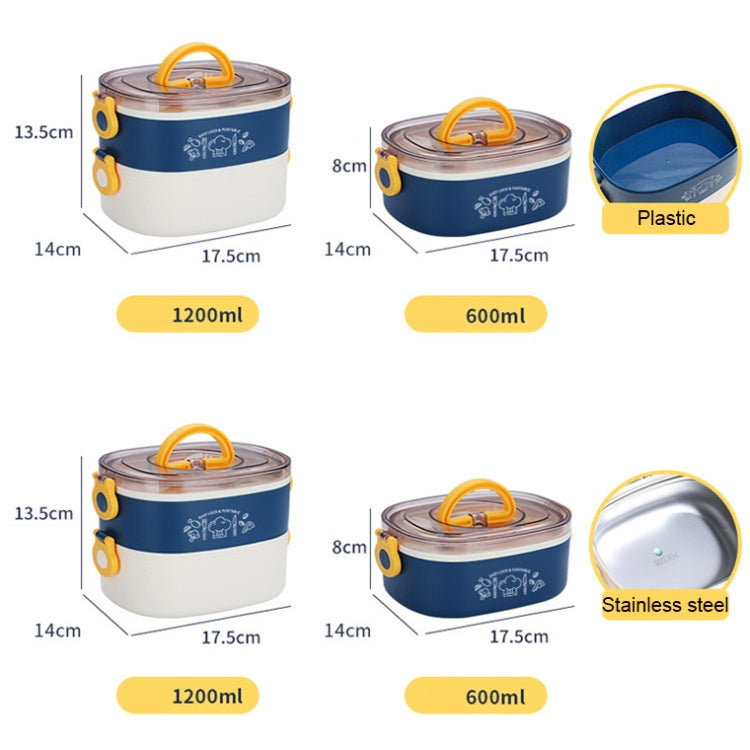 Large Capacity Oval Divided Portable Office Insulation Lunch Box with built-in spoon and ergonomic handle, available in stainless steel and plastic models.