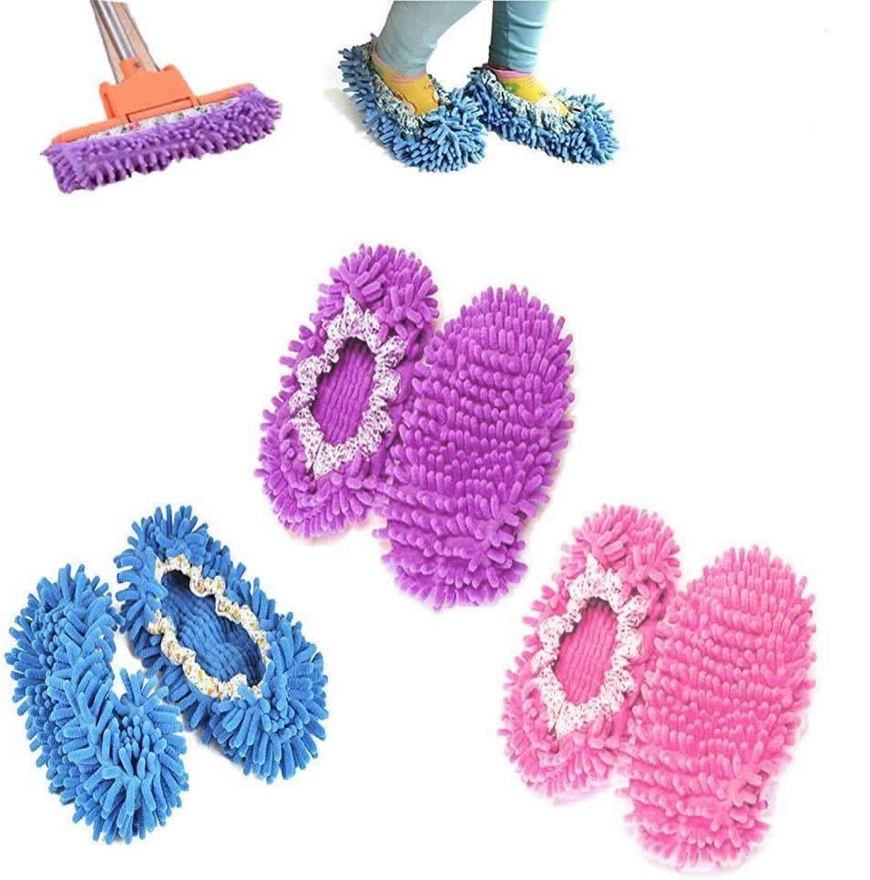 Colorful Lazy Maid Quick Mop Slip-On Slippers designed for easy floor cleaning, featuring soft polyester material and elastic for a snug fit.