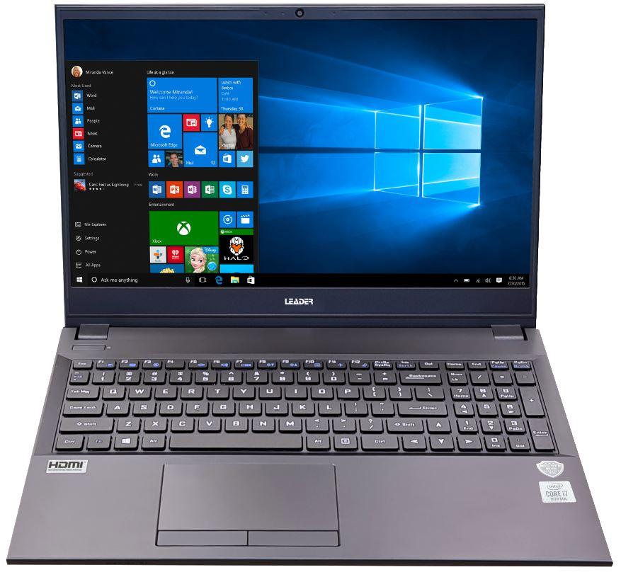 Leader Companion 511PRO Notebook showcasing a sleek black design with a 15.6' Full HD display and various ports.