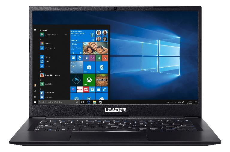 Leader Ultraslim Companion 428 laptop with 14' Full HD display, Intel i5 processor, and sleek black design.