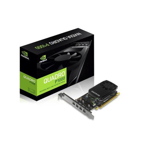 LEADTEK nVidia Quadro P1000 PCIe Workstation Card showcasing its low-profile design and multiple DisplayPort connectors.