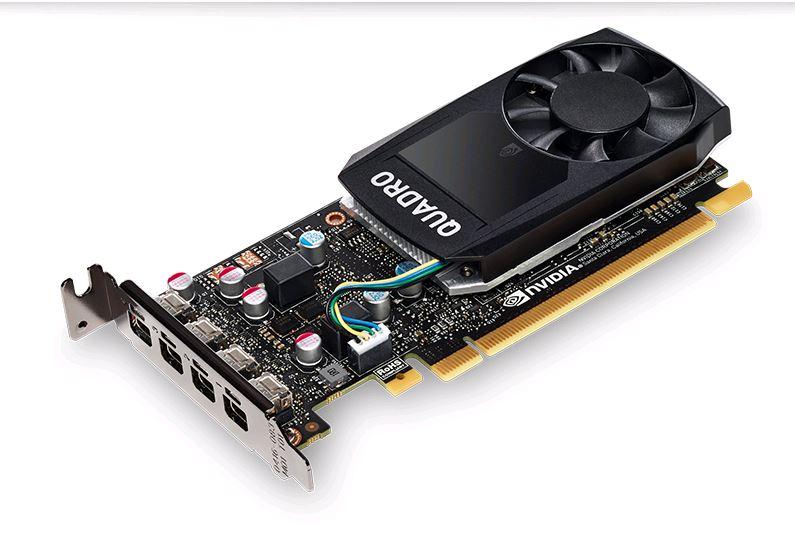 LEADTEK nVidia Quadro P620 PCIe Workstation Card with 2GB DDR5 memory and four DisplayPort connectors, designed for 4K display support.