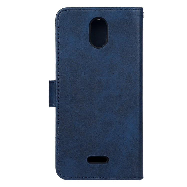 Blue leather phone case designed for Wiko Sunny3 Plus, featuring card slots and a holder for horizontal viewing.