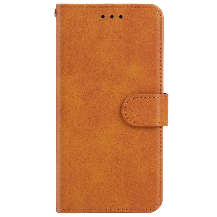 Brown leather phone case designed for Wiko Y52, featuring card slots and a holder for horizontal viewing.