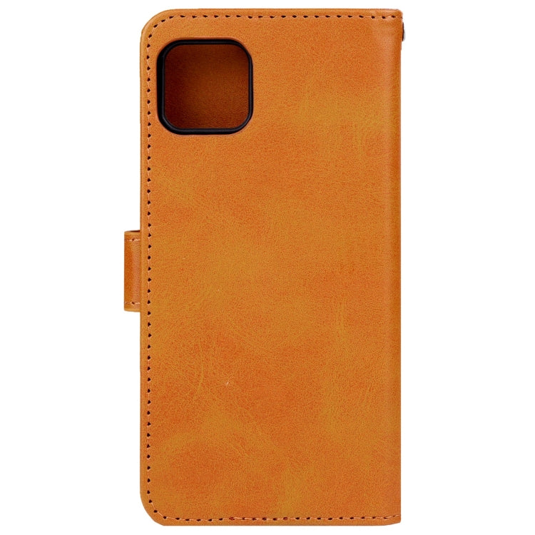 Brown leather phone case designed for Wiko Y52, featuring card slots and a holder for horizontal viewing.