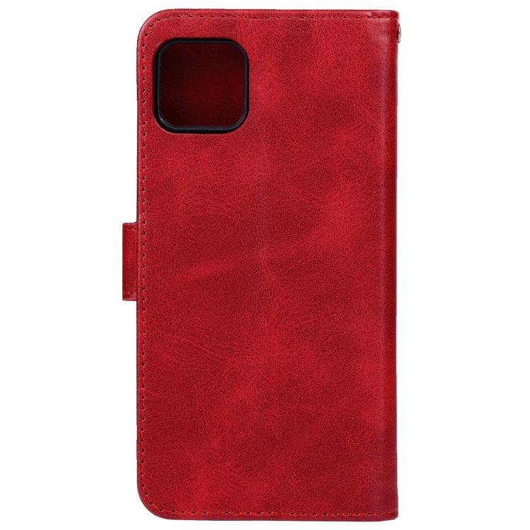 Red leather phone case designed for Wiko Y52, featuring card slots and a holder for horizontal viewing.