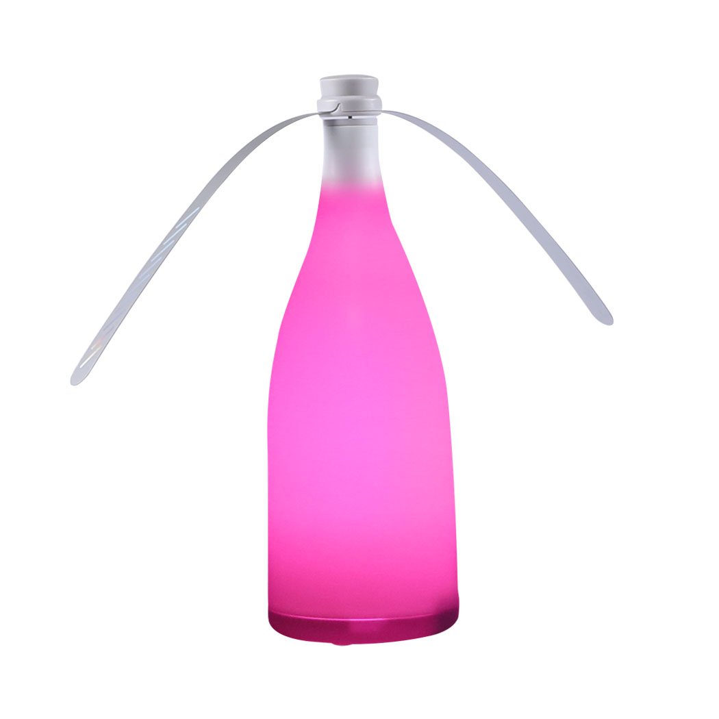 LED Repellent Fly Fan in pink color with colorful LED lights, designed for indoor and outdoor use, featuring soft rotating blades.