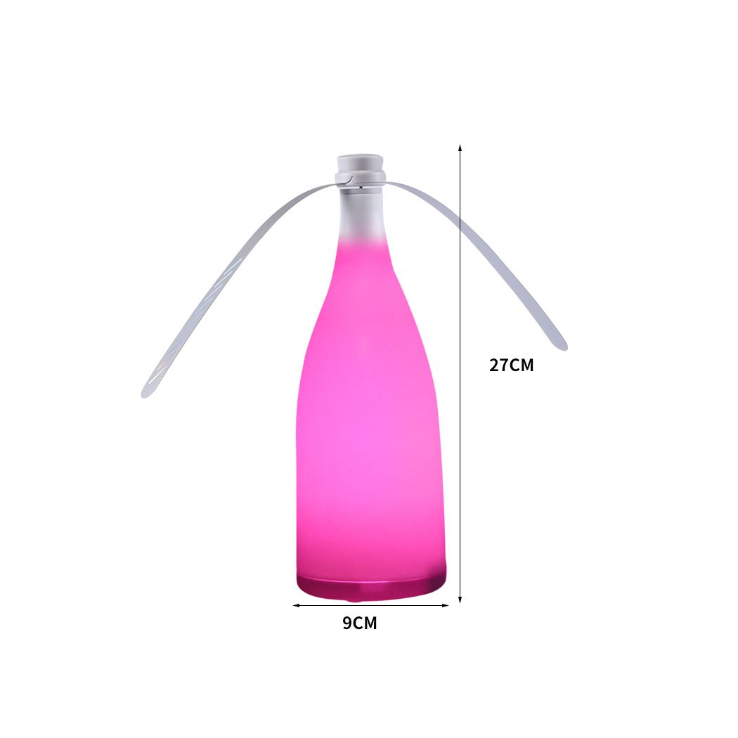 LED Repellent Fly Fan in pink color with colorful LED lights, designed for indoor and outdoor use, featuring soft rotating blades.