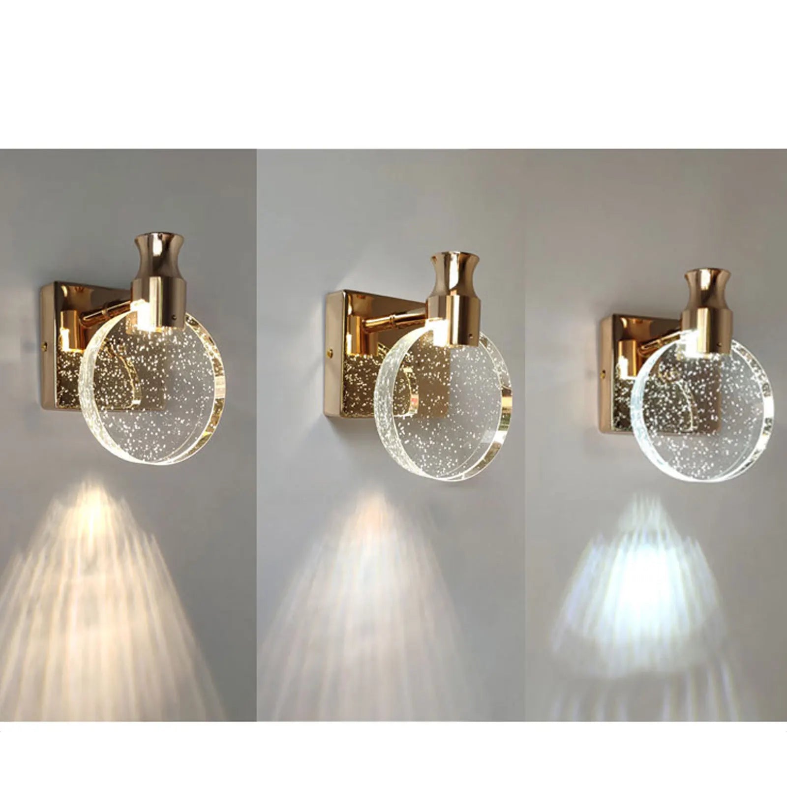 LED wall lamp Ring crystal in gold finish, suitable for living room, bathroom, and bedroom decor.