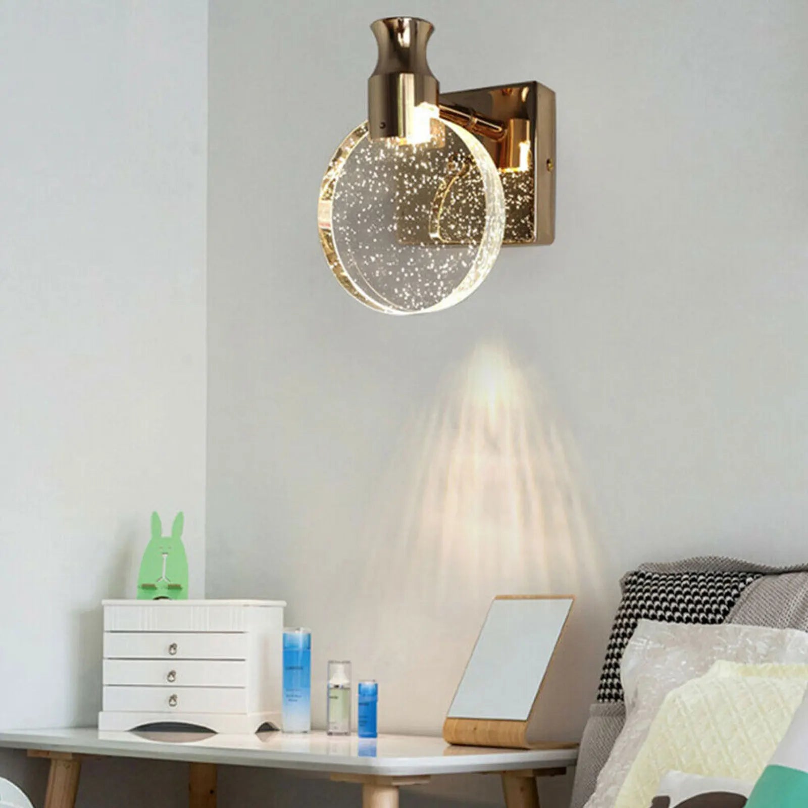 LED wall lamp Ring crystal in gold finish, suitable for living room, bathroom, and bedroom decor.