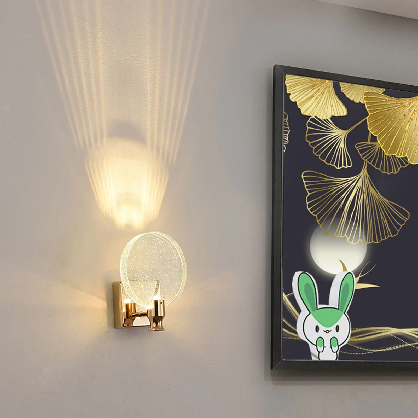 LED wall lamp Ring crystal in gold finish, suitable for living room, bathroom, and bedroom decor.