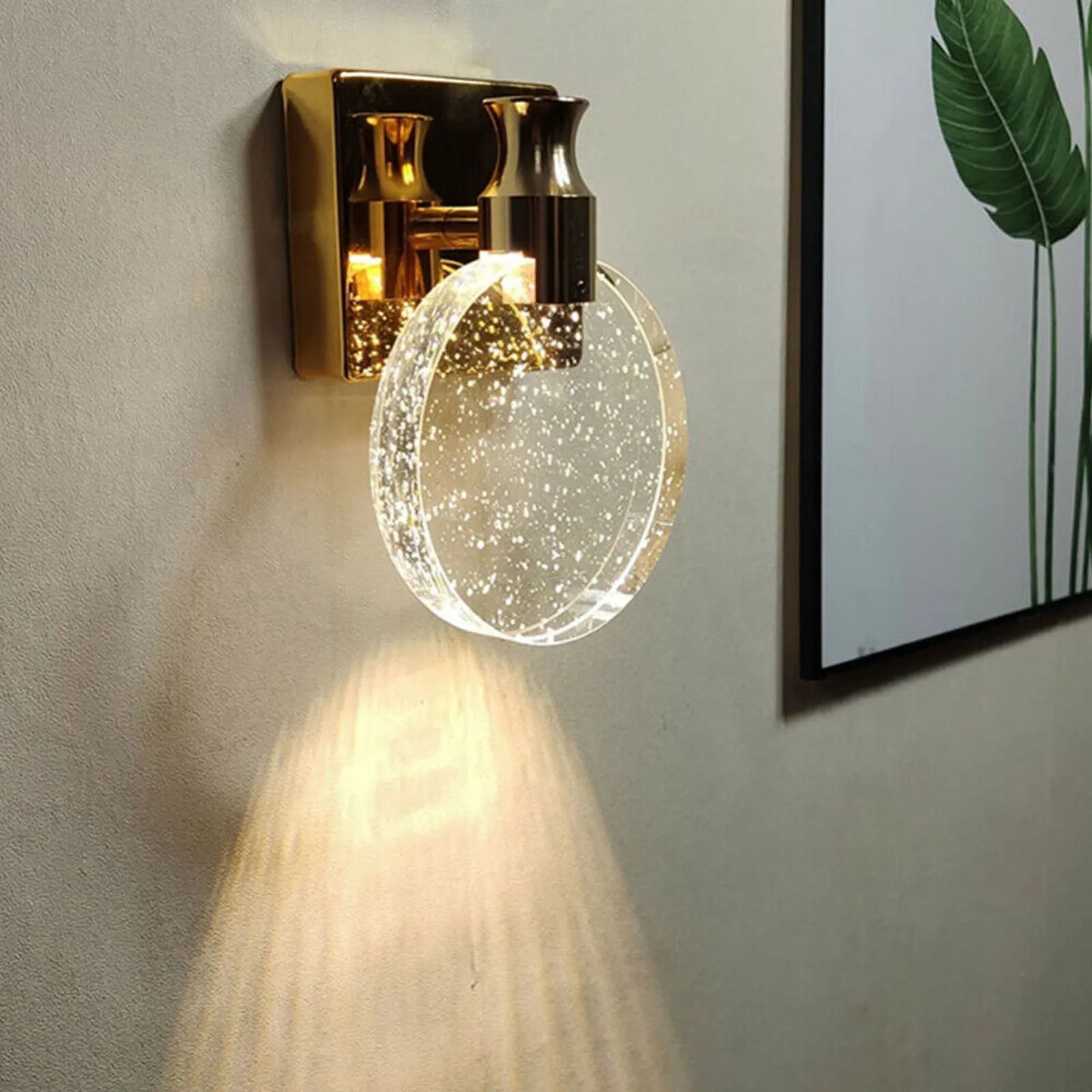 LED wall lamp Ring crystal in gold finish, suitable for living room, bathroom, and bedroom decor.